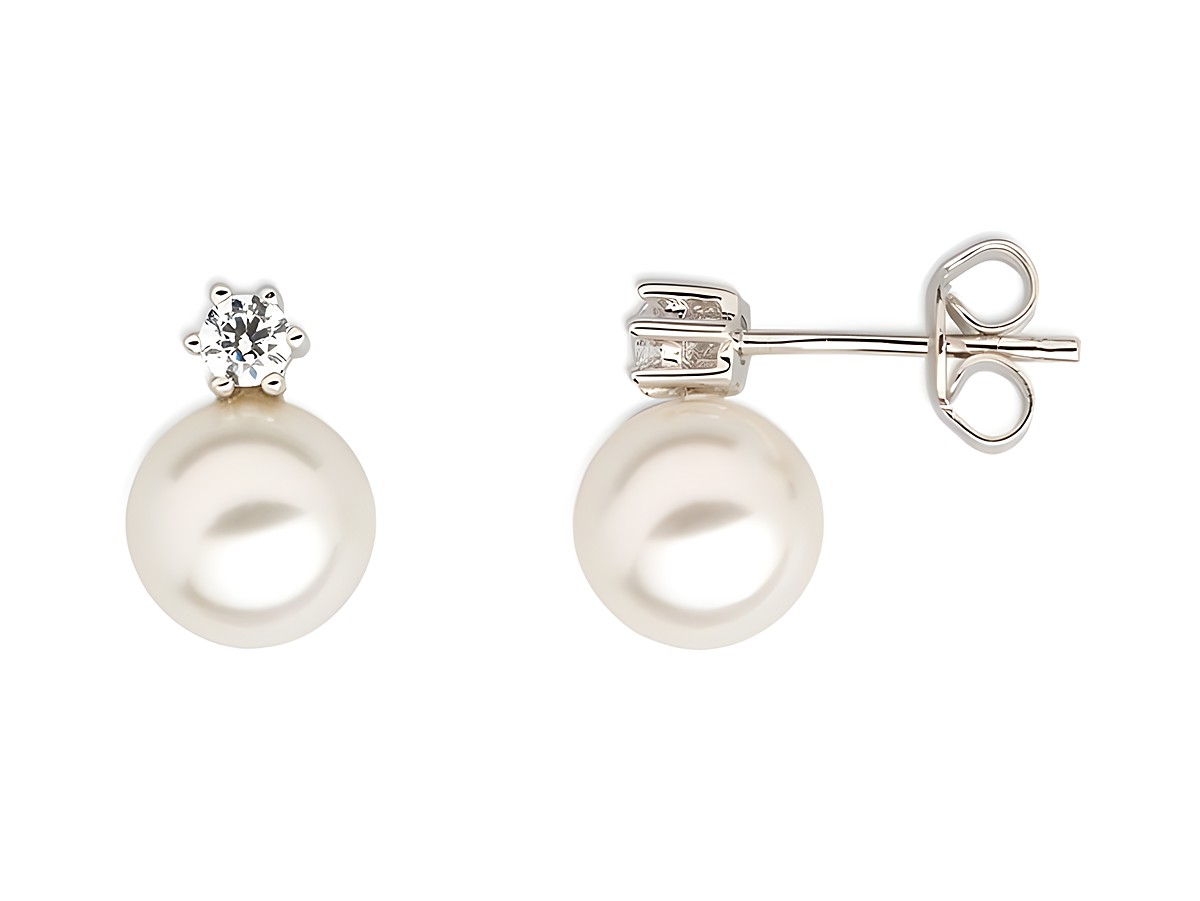 XENOX Sterling Silber Ohrringe XS5261 PEARL DREAMS mit einem glänzenden Perlenanhänger und funkelndem Kristall, eleganter Ohrschmuck für besondere Anlässe.