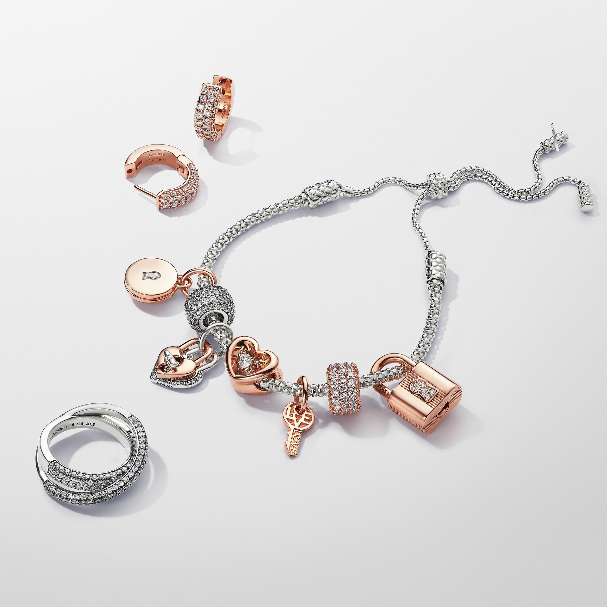 Pandora Vorhängeschloss & Schlüssel Charm - Roségold vergoldet - Zirkonia – Ansicht 3