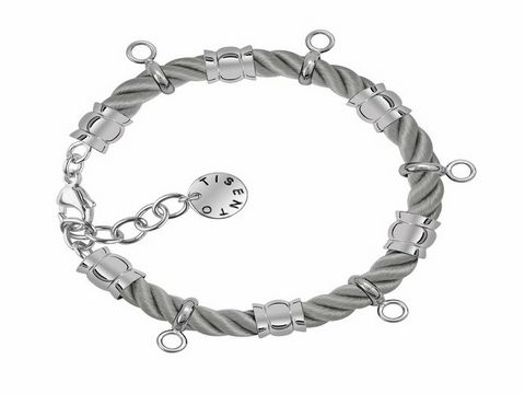 8243505-0 Helles graues Kordelarmband von Ti Sento mit silbernen Elementen und mehreren Ösen zur individuellen Gestaltung, Länge von 18 bis 21 cm, elegantes und modernes Design.