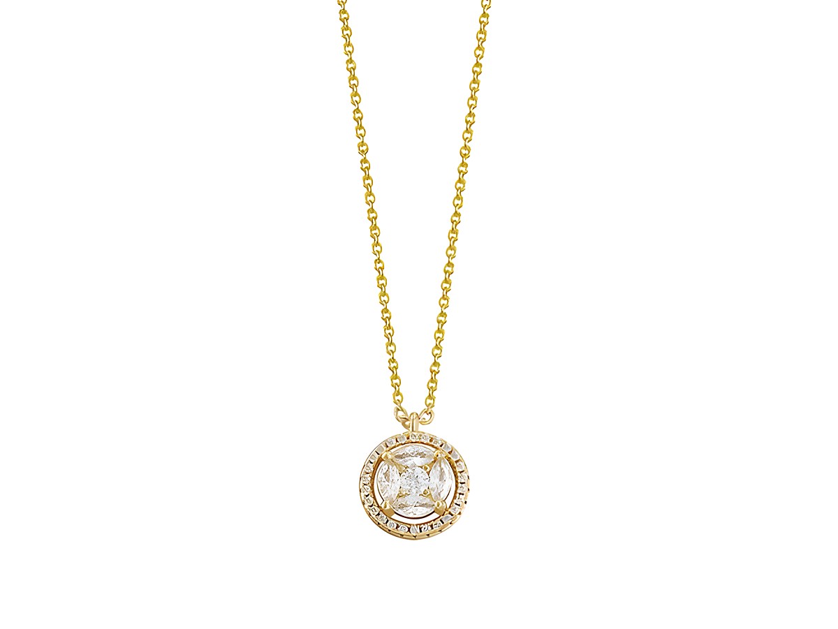 Xenox Sterling Silber Kette XS7065G mit 40-45 cm Länge und einem Anhänger in Gelbgold Vergoldung, mit funkelndem Zirkonia in einem kreisförmigen Halo-Design.
