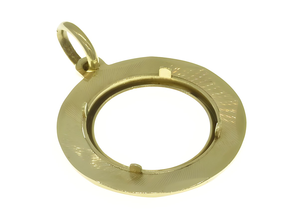 Münzfassung Anhänger aus 585 Gold mit diamantierter Oberfläche, Durchmesser 15,8 mm, geeignet für Münzen. Hersteller Juwelier Harnisch, elegantes Design für besondere Anlässe. – Ansicht 3