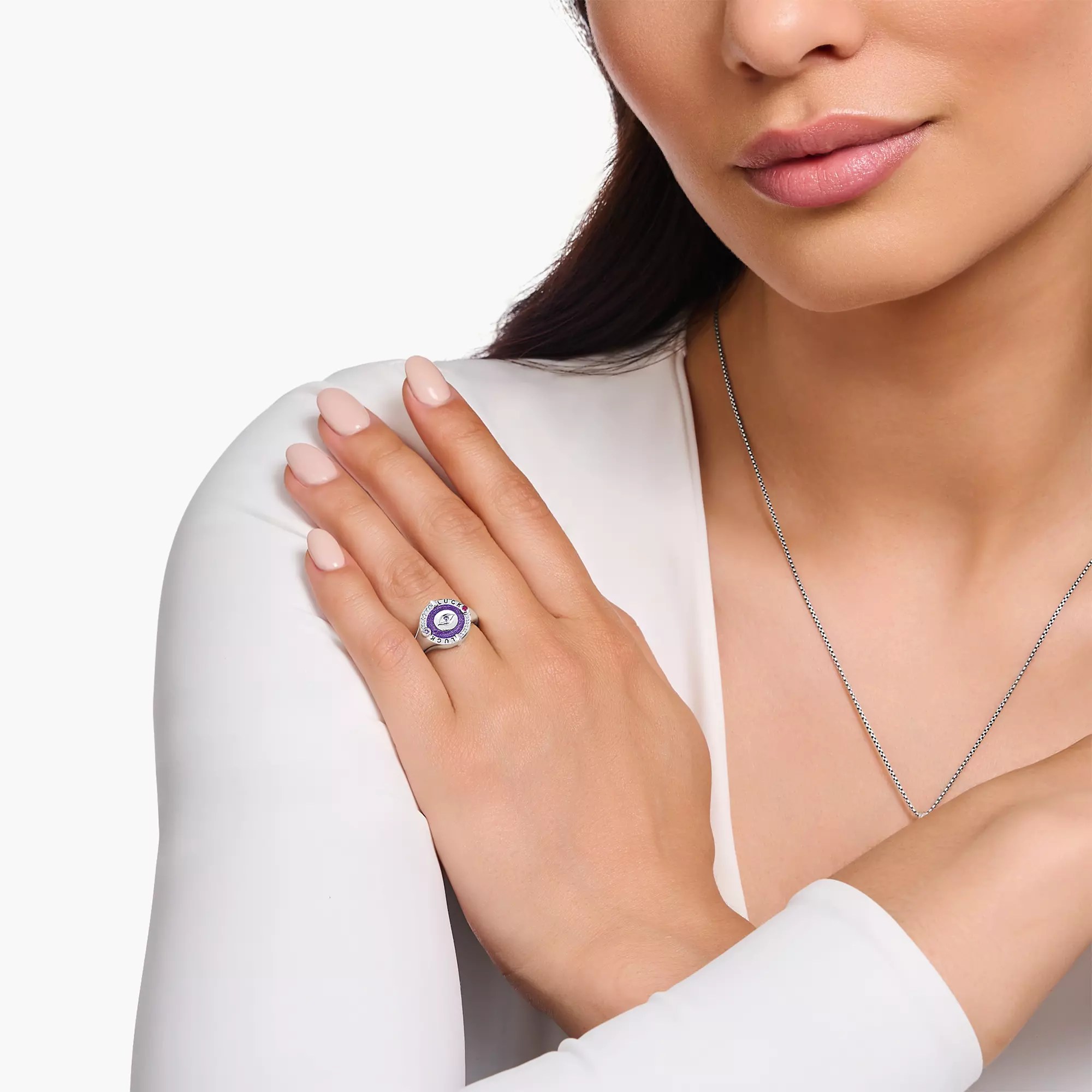 Thomas Sabo Ring - Silber geschw. & Emaille & synth. Korund & Zirkonia - Violett - kosmischer Talisman – Ansicht 2