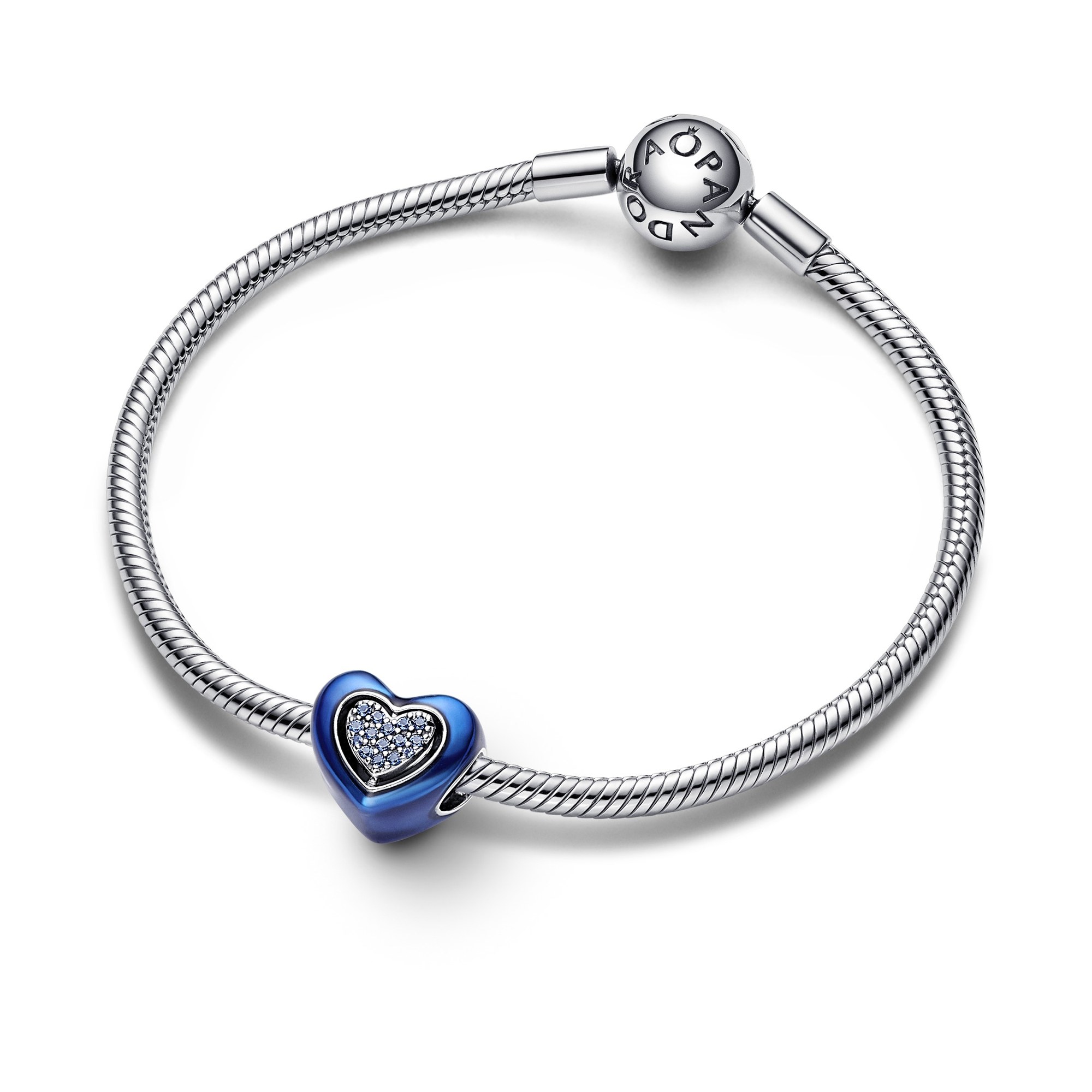Pandora Blaues Drehbares Herz Charm - Sterling Silber - Crystal + Emaille Blau Ansicht 3 – Ansicht 3