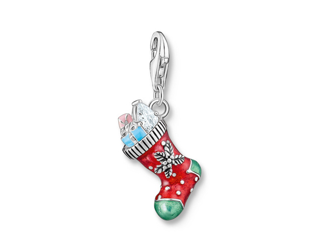 Thomas Sabo 2199-691-7 Weihnachtssocken Charm - Bunt - Silber geschw. + Emaille + Zirkonia Ein farbenfroher Charm in Form eines Weihnachtsstocks, verziert mit silbernen Akzenten, Emaille und Zirkonia, gefüllt mit bunten Geschenken, von Thomas Sabo.