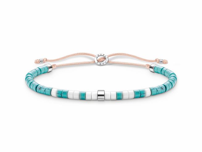 Elegantes Armband von Thomas Sabo A2062-058-7-L20V aus Sterling Silber mit Achat und imitiertem Türkis, verstellbar auf 20 cm, stilvolles Design mit bunten Elementen.