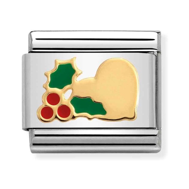 Nomination Composable Classic Charm Herz mit Stechpalme - Edelstahl, Gelbgold, Emaille