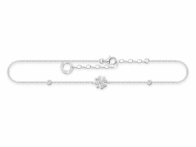 Thomas Sabo Fußkette aus Sterling Silber mit Zirkonia in weiß, Modell AK0023-051-14-L27V, flexibel einstellbar von 22 bis 27 cm, elegantes Design mit zarten Details.