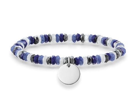 Schmuckstück von Thomas Sabo, LBA0023-829-7, ein Armband in Silber mit Dumortierit, rekonstituiertem Hämatit, Jade und Lapislazuli, ergänzt durch einen Anhänger, Länge 15,5 cm.