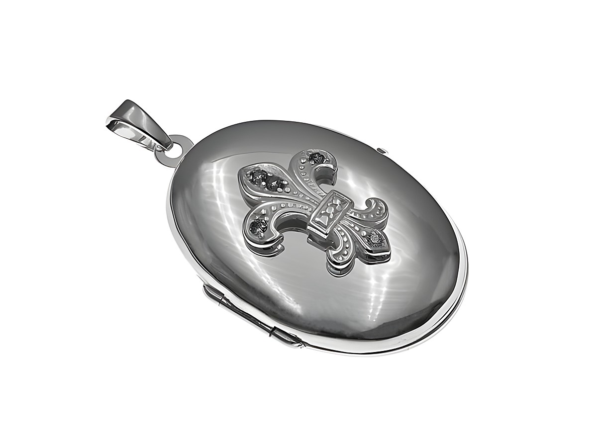 Silber Medaillon in ovaler Form, faszinierendes Design mit Zirkonia, Hersteller: Juwelier Harnisch, elegant und zeitlos, verziert mit einem stilisierten Motiv.