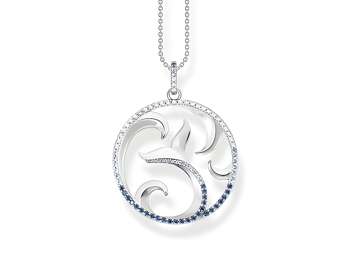 Kette von Thomas Sabo aus Sterling Silber mit einem elegant gestalteten Anhänger, verziert mit synthetischen Spinellen und Zirkonia, Länge 50 cm verstellbar.
