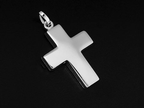 Silber Anhänger in Form eines schlichten Kreuzes aus 925 Sterling Silber, rhodiniert und massiv, Hersteller Juwelier Harnisch.