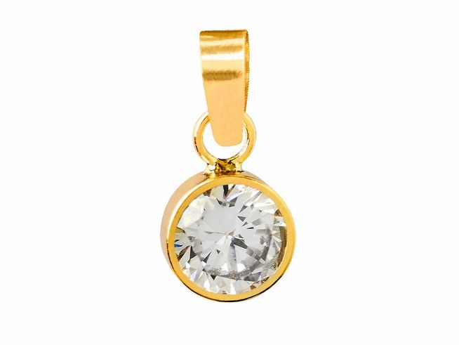Gelbgold 585 Anhänger poliert mit Zirkonia von Xenox, glanzvoller, runder Stein in robustem Rahmen, ideal für elegante Schmuckstücke.