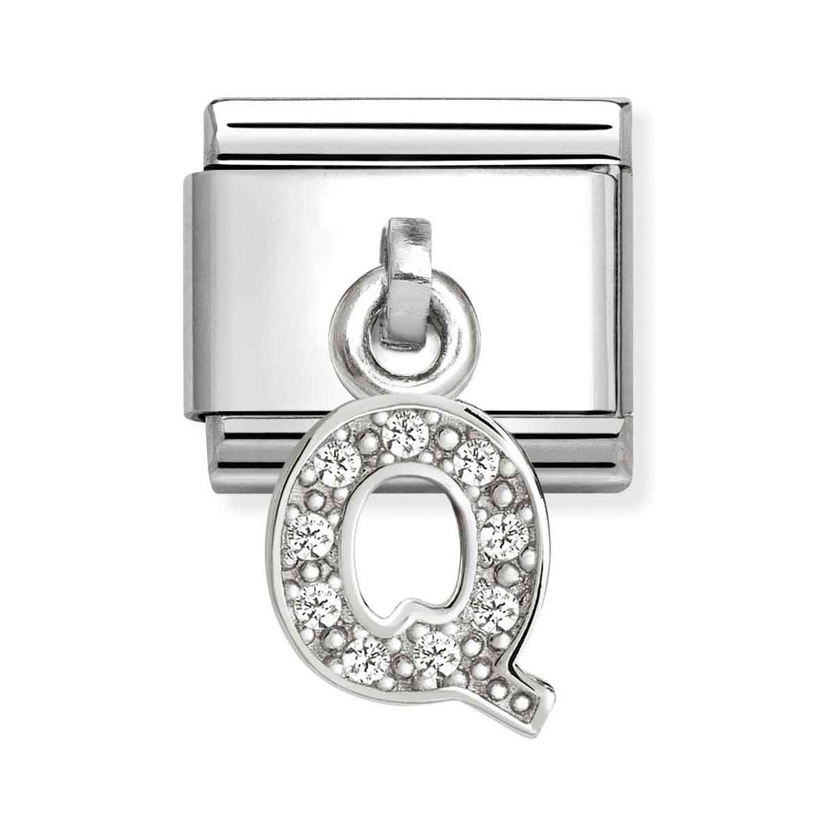 Silberner Charm in Form des Buchstabens Q mit Zirkonia besetzt, von Hersteller Pandora, Modellnummer 331818 17, als Teil der Neuheiten erhältlich.
