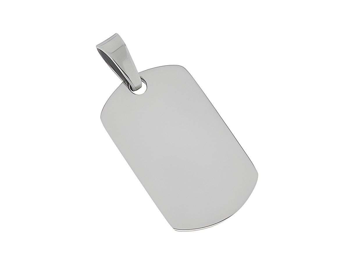Edelstahl Anhänger in rechteckiger Form mit den Maßen 2,2 x 1,2 cm, dezent und schlicht, hergestellt von Juwelier Harnisch, ideal für individuelle Gravuren.