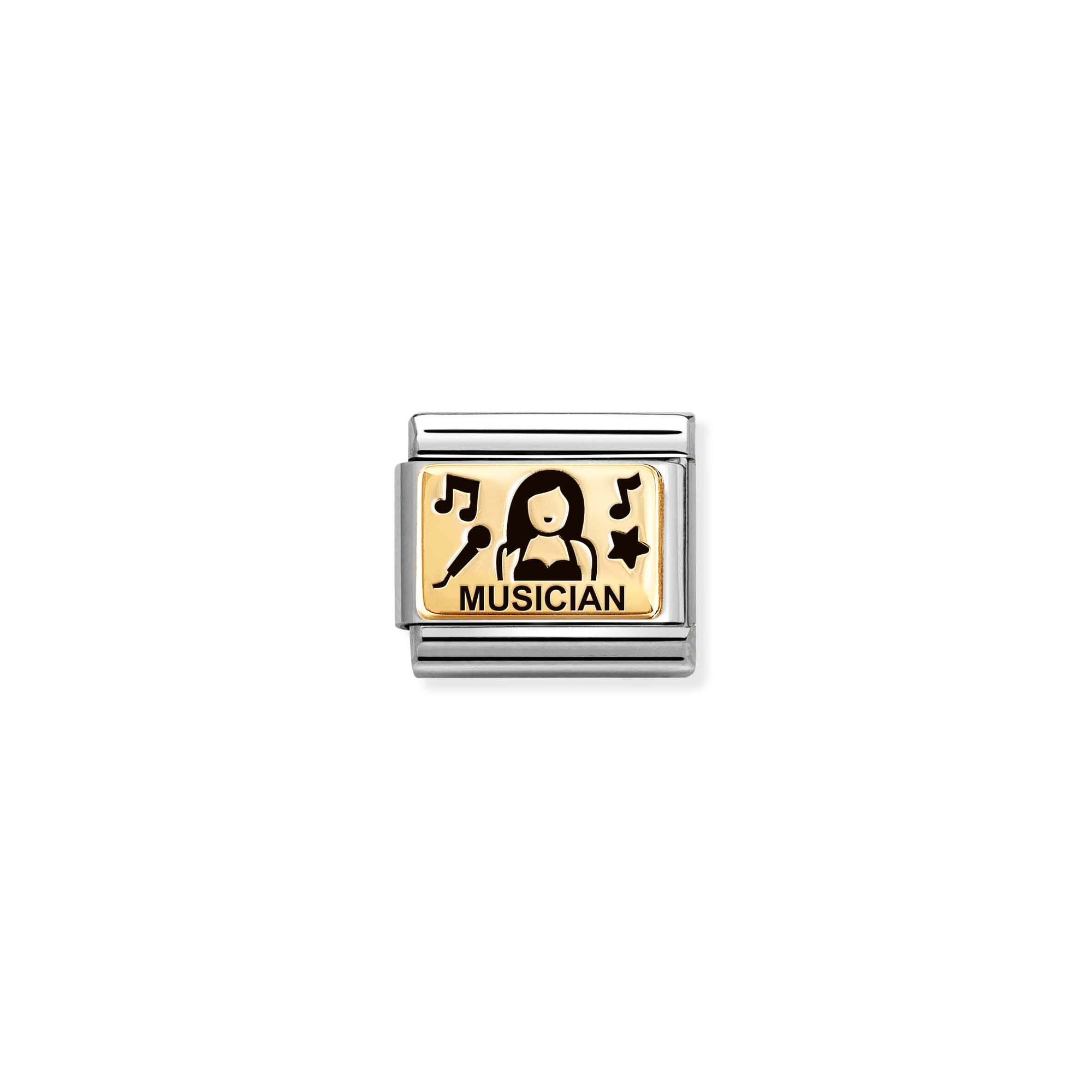 Nomination Composable Classic Charm Sängerin - Edelstahl, Gold 750 Gelbgold, Emaille