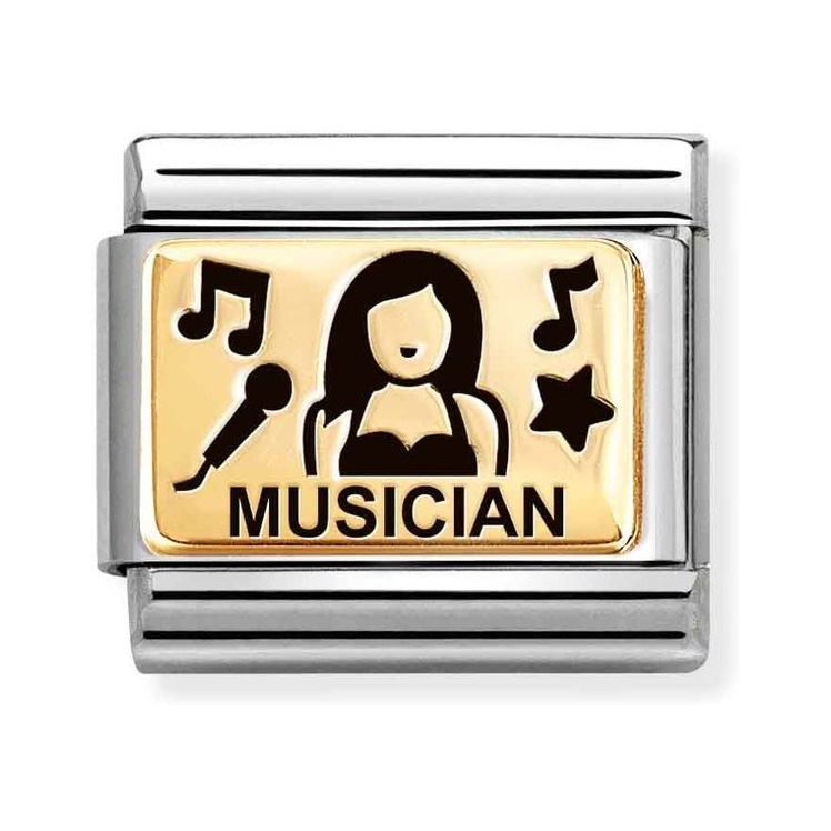 Nomination Composable Classic Charm Sängerin - Edelstahl, Gold 750 Gelbgold, Emaille