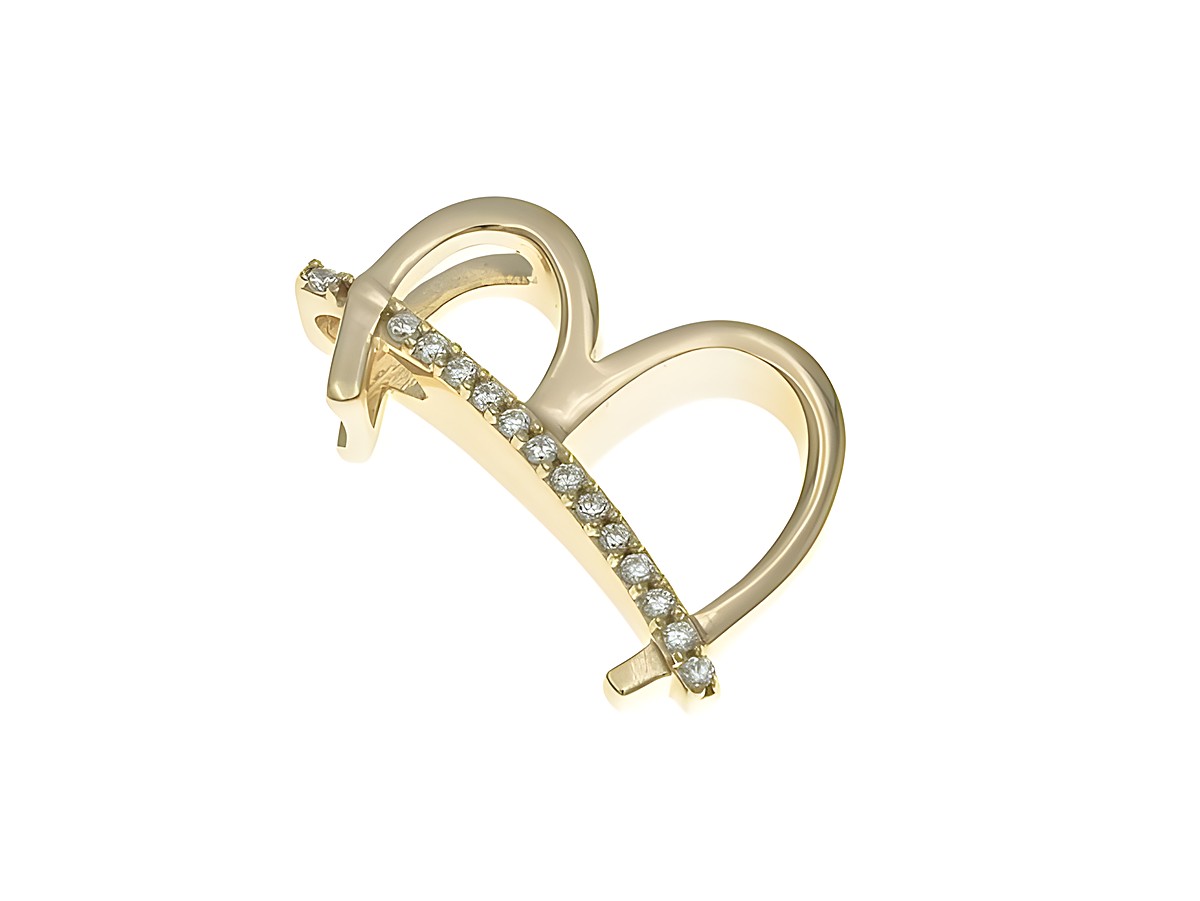 Anhänger aus Sterling Silber in Form des Buchstabens B, poliert und vergoldet in Roségold, besetzt mit Zirkonia-Steinen, Hersteller Juwelier Harnisch.