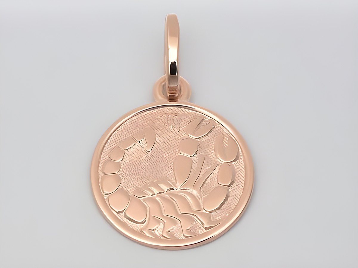 Scorpion-Anhänger aus rosévergoldetem Sterling Silber, poliert mit einer Durchmesser von 14 mm, zeigt das Skorpion-Sternzeichen in filigraner Darstellung, Hersteller Juwelier Harnisch.