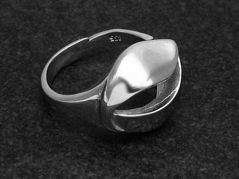 Silberring rho im stilvollen Design, weit verstellbar, Hersteller Juwelier Harnisch, rhodiniert, ohne Stein, mit elegantem, geschwungenem Verlauf.