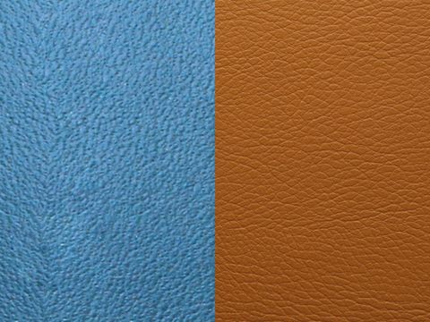 Lederarmreifen Einlagen von Les Georgettes in Entengrün und Kamelgrün, jeweils 14 mm, zeigen strukturierte Oberflächen in zwei verschiedenen Farben.