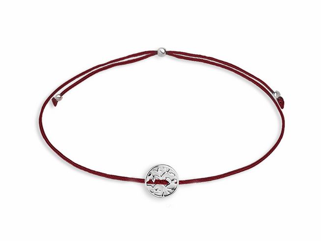 Xenox Sterling Silber Armband XS1673 Crazy Daisy mit einem silbernen Lebensbaum-Anhänger und rotem band. Elegantes Design für stilbewusste Träger. Ideal als Geschenk oder für den Alltag.
