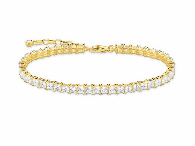 Elegantes Thomas Sabo Armband aus Sterling Silber in vergoldeter Optik mit Zirkonia-Steinen in weiß, verstellbare Länge von 16 bis 19 cm, ideal als Schmuckstück mit Verzierung.