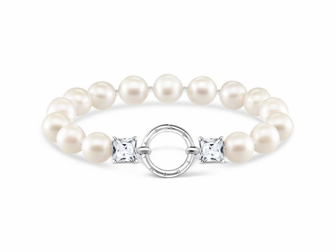 Elegantes Armband von Thomas Sabo aus Sterling Silber mit Süßwasserzuchtperlen und Zirkonia, Gesamtlänge 19 cm, ideal für stilvolle Anlässe.
