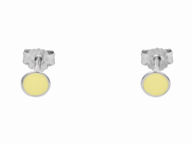 Ohrstecker in rundem Design aus rhodiniertem Sterling Silber mit gelbem Lack, ideal für Kinder, hergestellt von Juwelier Harnisch. Perfekte Ergänzung für jeden jungen Schmuckliebhaber.