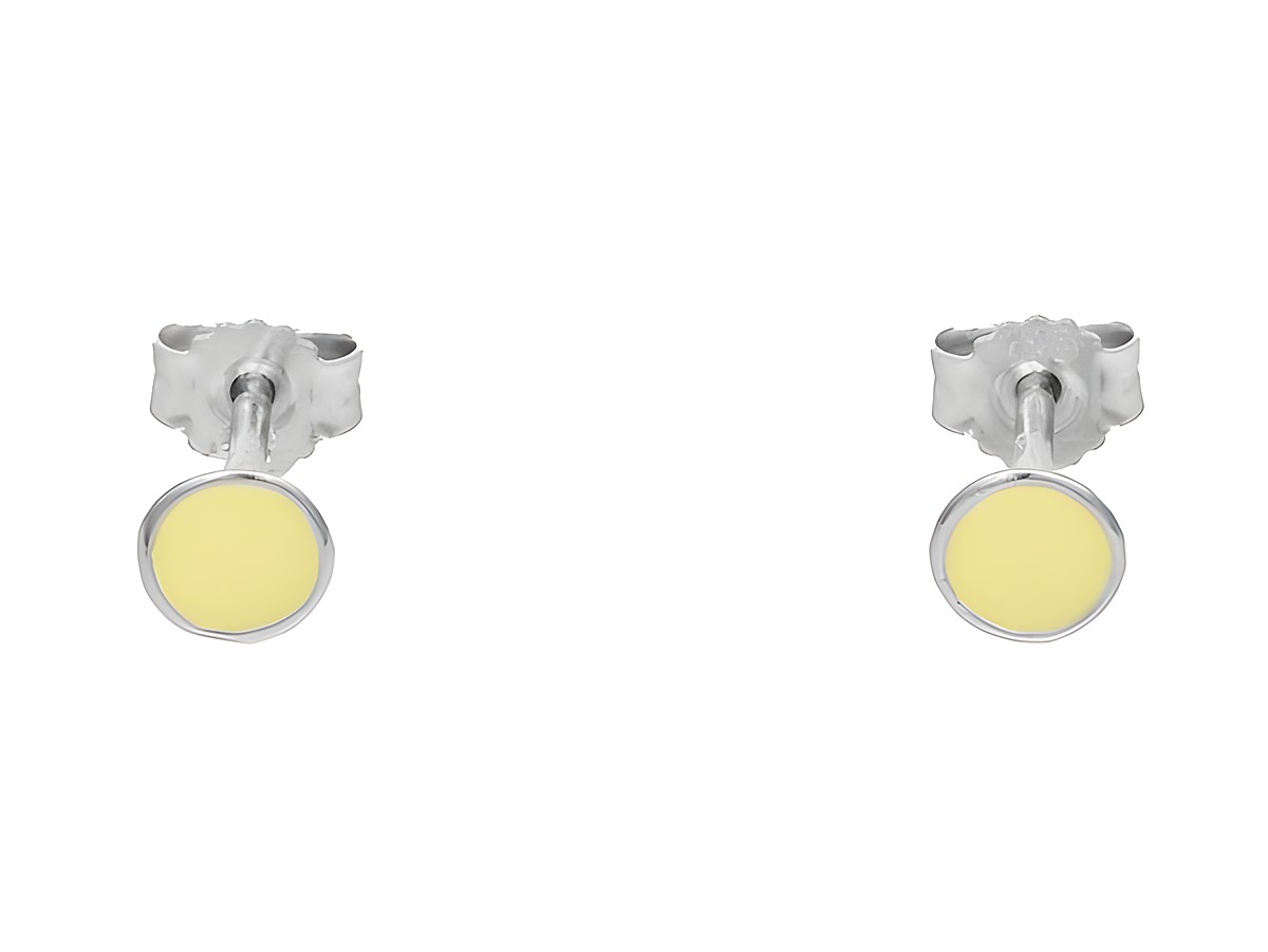 Ohrstecker in rundem Design aus rhodiniertem Sterling Silber mit gelbem Lack, ideal für Kinder, hergestellt von Juwelier Harnisch. Perfekte Ergänzung für jeden jungen Schmuckliebhaber.