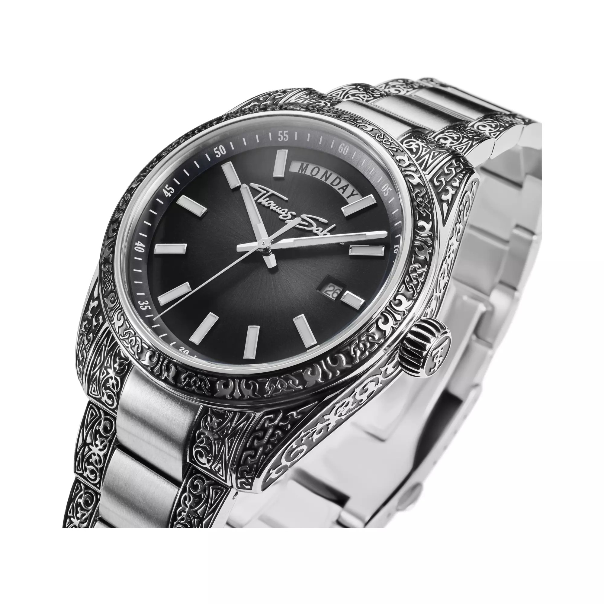 Thomas Sabo Uhr Rebel at Heart Revive 40 mm Edelstahl Schwarz, Gravur-Design – Ansicht 3