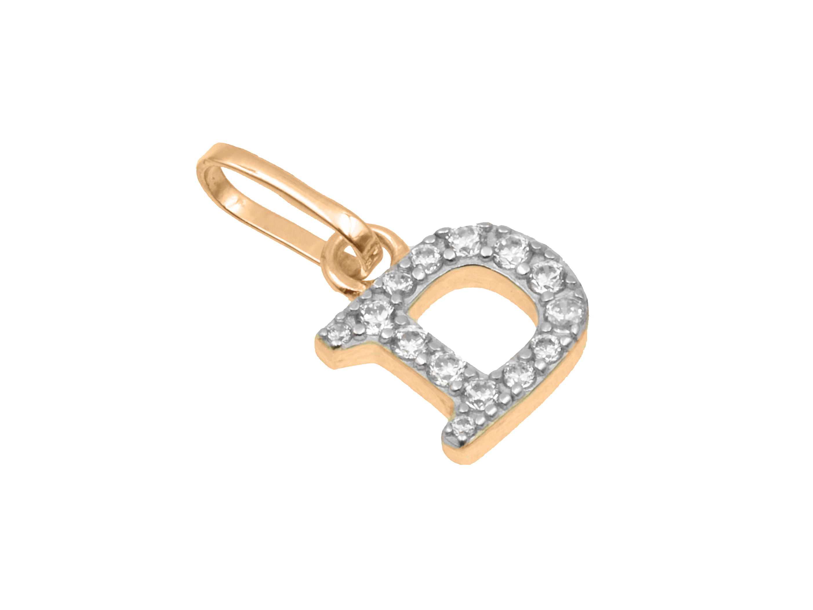 Buchstaben Anhänger D aus Sterling Silber mit Roségold Vergoldung und Zirkonia, Hersteller Juwelier Harnisch. Elegantes Design für persönlichen Stil.