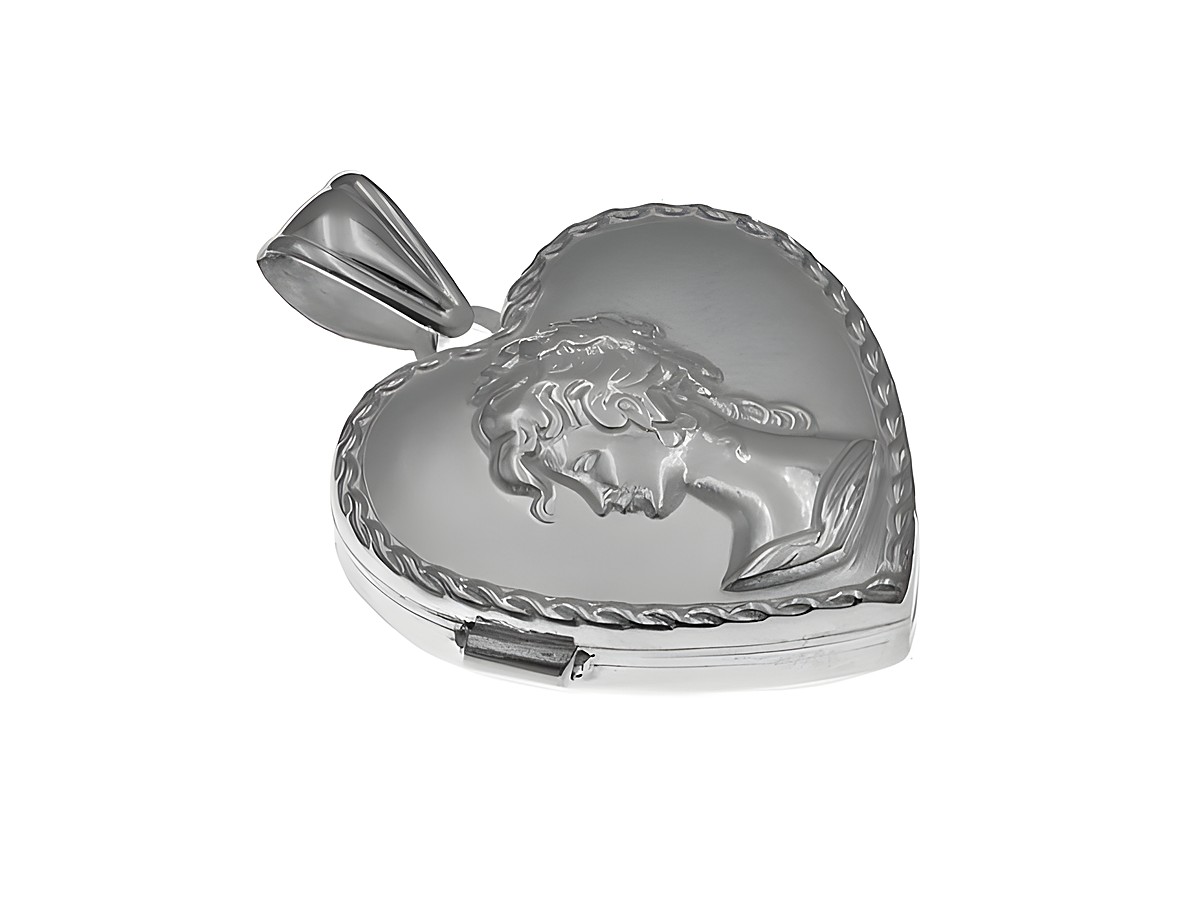 Medaillon Herz mit Gemmen Motiv aus Sterling Silber, Hersteller Juwelier Harnisch, zeigt die elegant gearbeitete Büste einer Person auf der Vorderseite.
