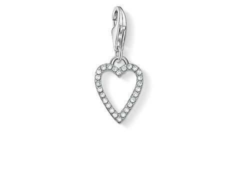 Charm-Anhänger von Thomas Sabo 1761-051-14 in Form eines weißen Herzens, mit funkelnden Zirkonia besetzt, im Vintage Ethno-Stil, ideal für Schmuckliebhaber.