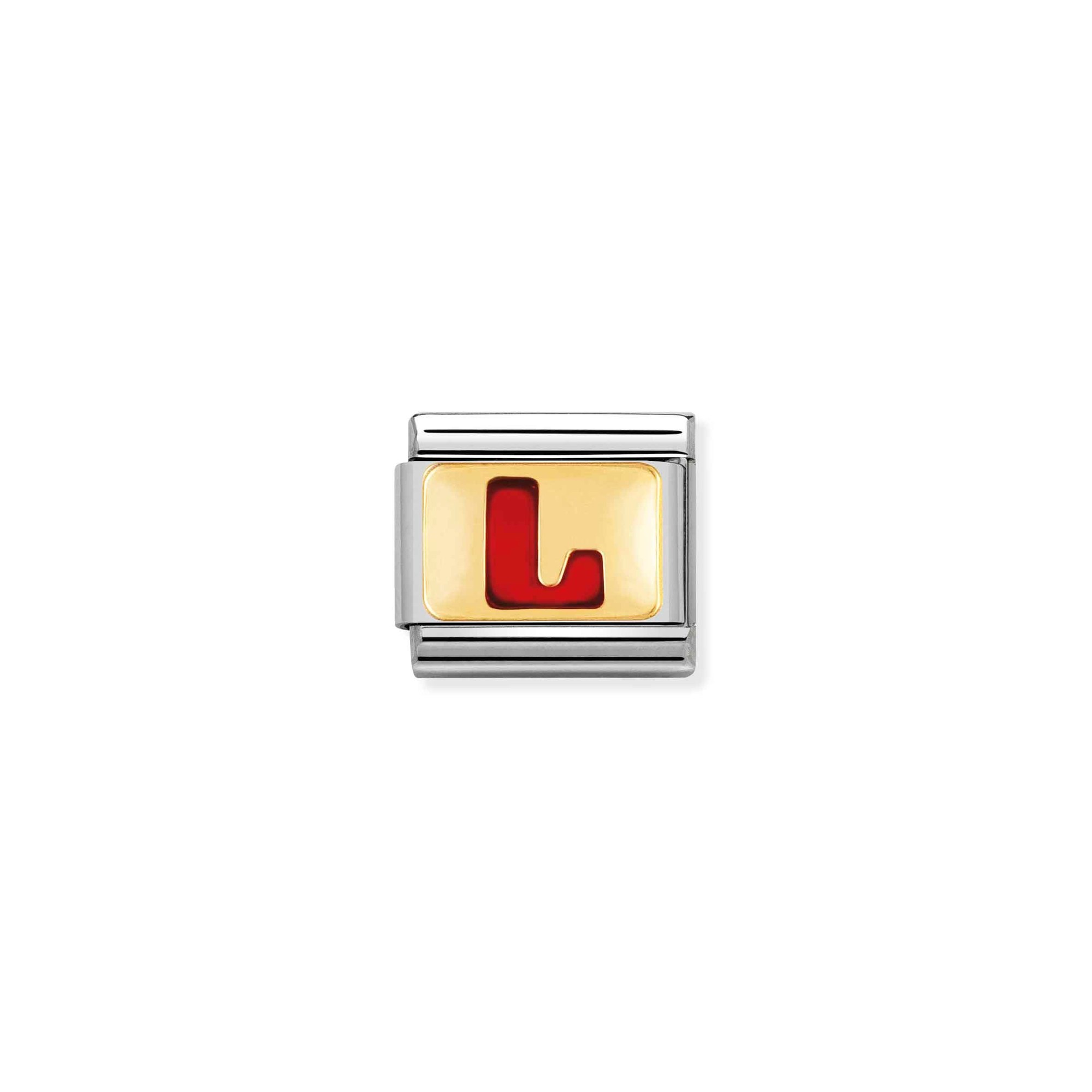 Nomination Composable Classic Charm Buchstabe L rot - Edelstahl, Gold 750 Gelbgold, Emaille