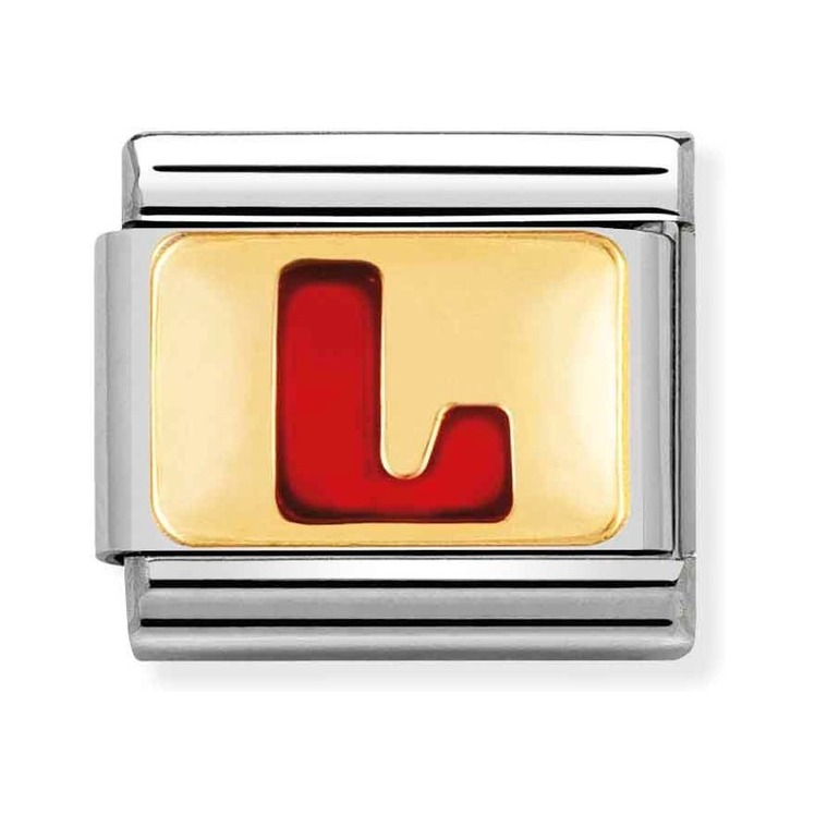 Nomination Composable Classic Charm Buchstabe L rot - Edelstahl, Gold 750 Gelbgold, Emaille