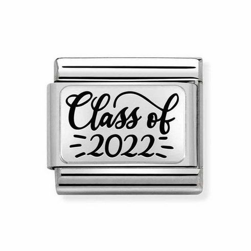 Edelstahl und Sterling Silber Plättchen mit der Prägung Class of 2022, ein elegantes Erinnerungsstück für Absolventen der Klasse 2022, geeignet für Nomination Armbänder.