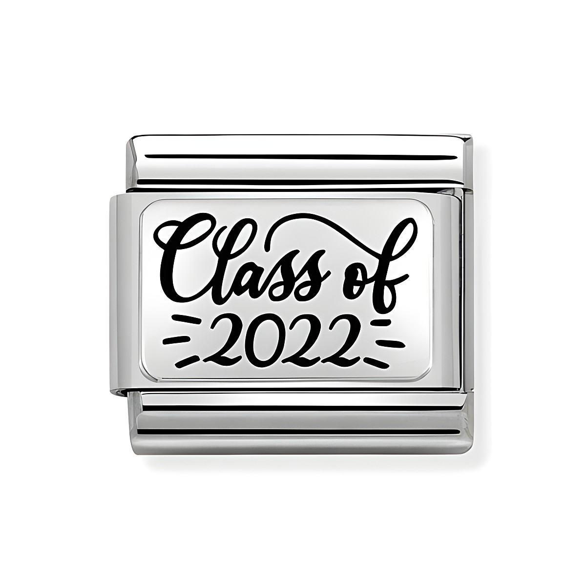 Edelstahl und Sterling Silber Plättchen mit der Prägung Class of 2022, ein elegantes Erinnerungsstück für Absolventen der Klasse 2022, geeignet für Nomination Armbänder.