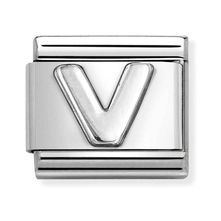 Nomination Composable Classic Charm Buchstabe V - Edelstahl, Sterling Silber oxidiert