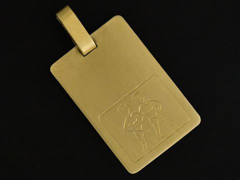 Zwilling Anhänger Gold 333 Sternzeichen Gravurplatte rechteckig mattiert mit abgebildeten Zwillingen Juwelier Harnisch Zwillinge.