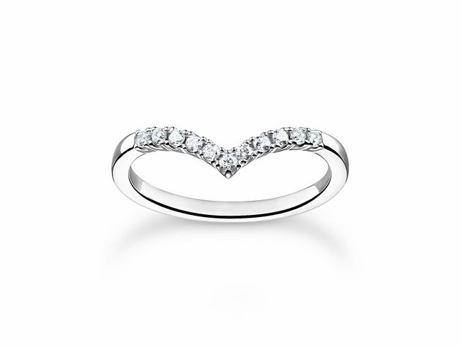 Thomas Sabo Ring TR2394-051-14-56 aus Sterling Silber mit Zirkonia in Größe 56, elegantes Design mit einer herzförmigen Fassung und funkelnden Steinen.