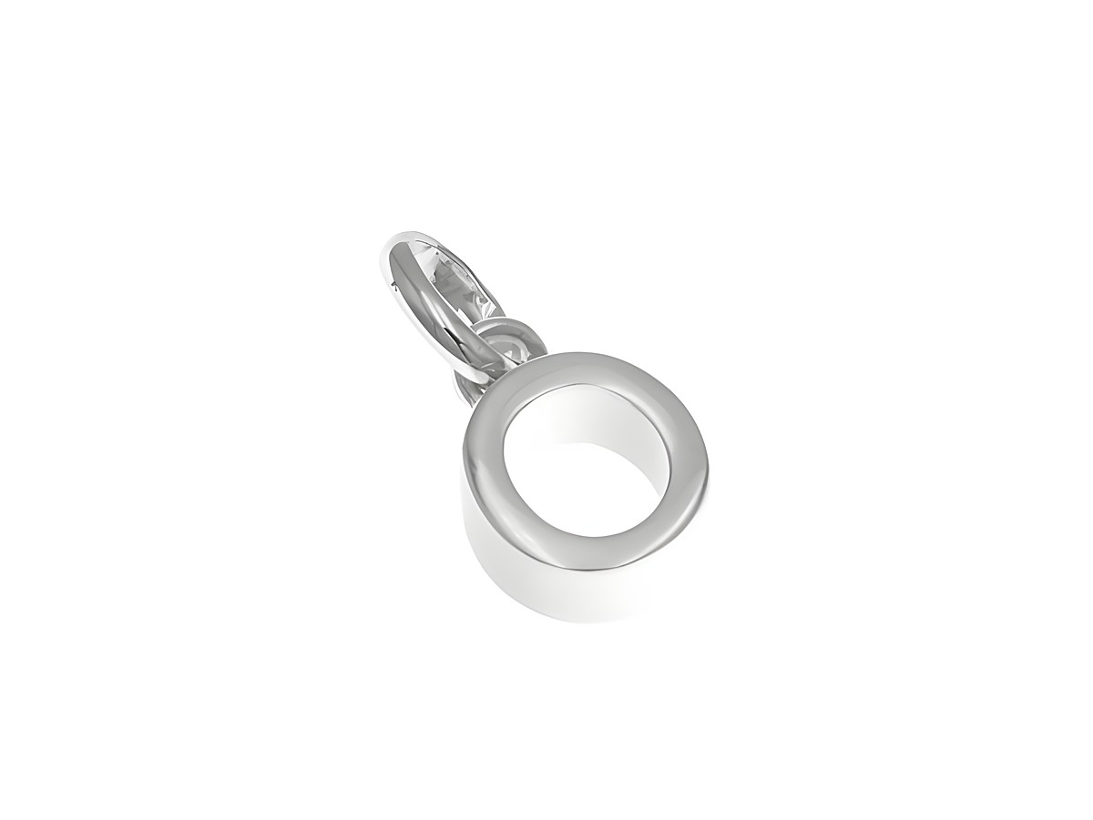 Anhänger aus rhodiniertem, poliertem Sterling Silber in Form des Buchstabens O, Hersteller Juwelier Harnisch, elegant und schlicht gestaltet. Ideal als persönliches Geschenk oder für die eigene Sammlung.