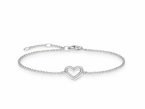 Silbernes Armband von Thomas Sabo mit Zirkonia-Verzierung, herzförmiger Anhänger, 19,5 cm lang, elegant und filigran, ideal als modisches Accessoire.