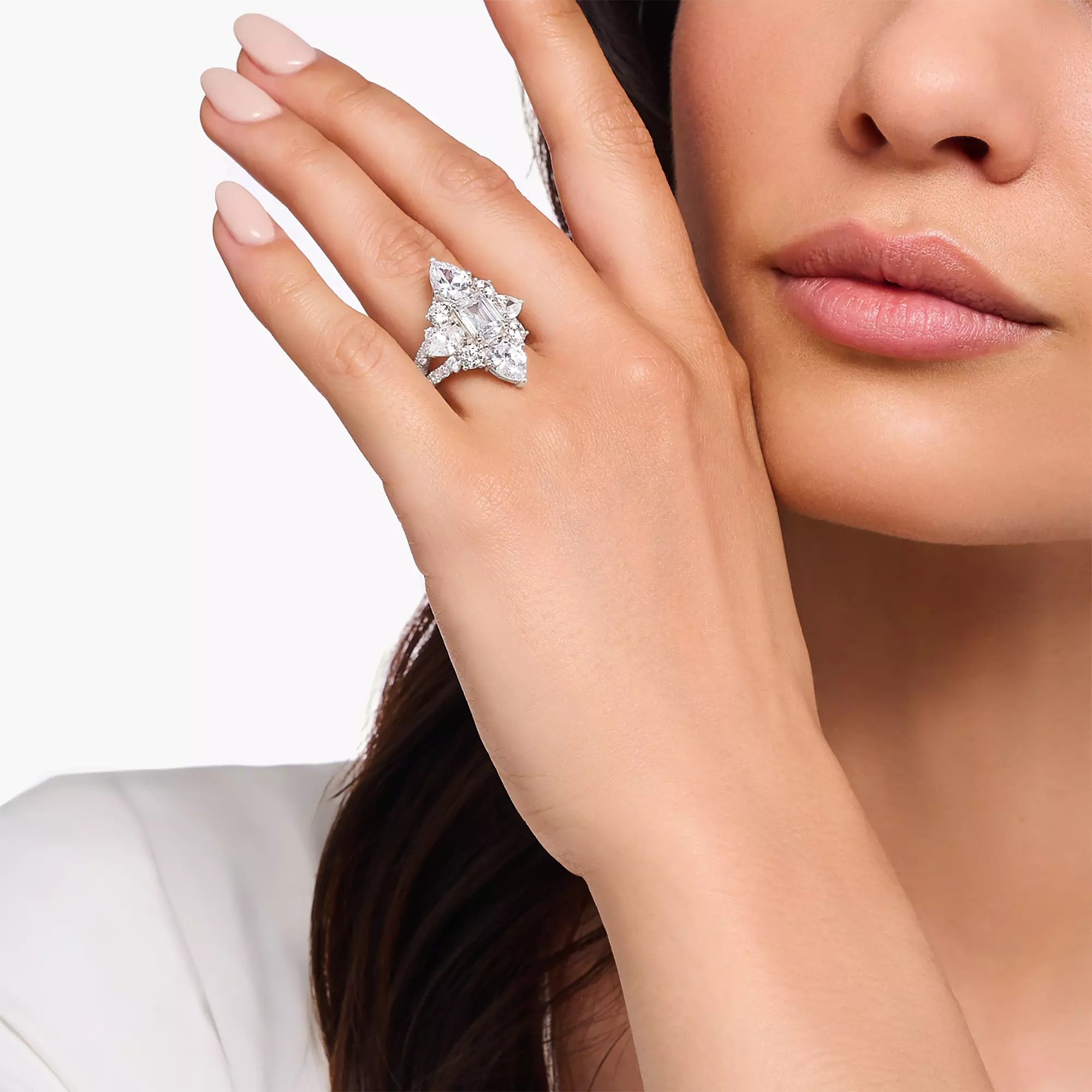 Thomas Sabo Cocktailring mit weißen Steinen in drei Schliffarten Silber – Zirkonia – Ansicht 2