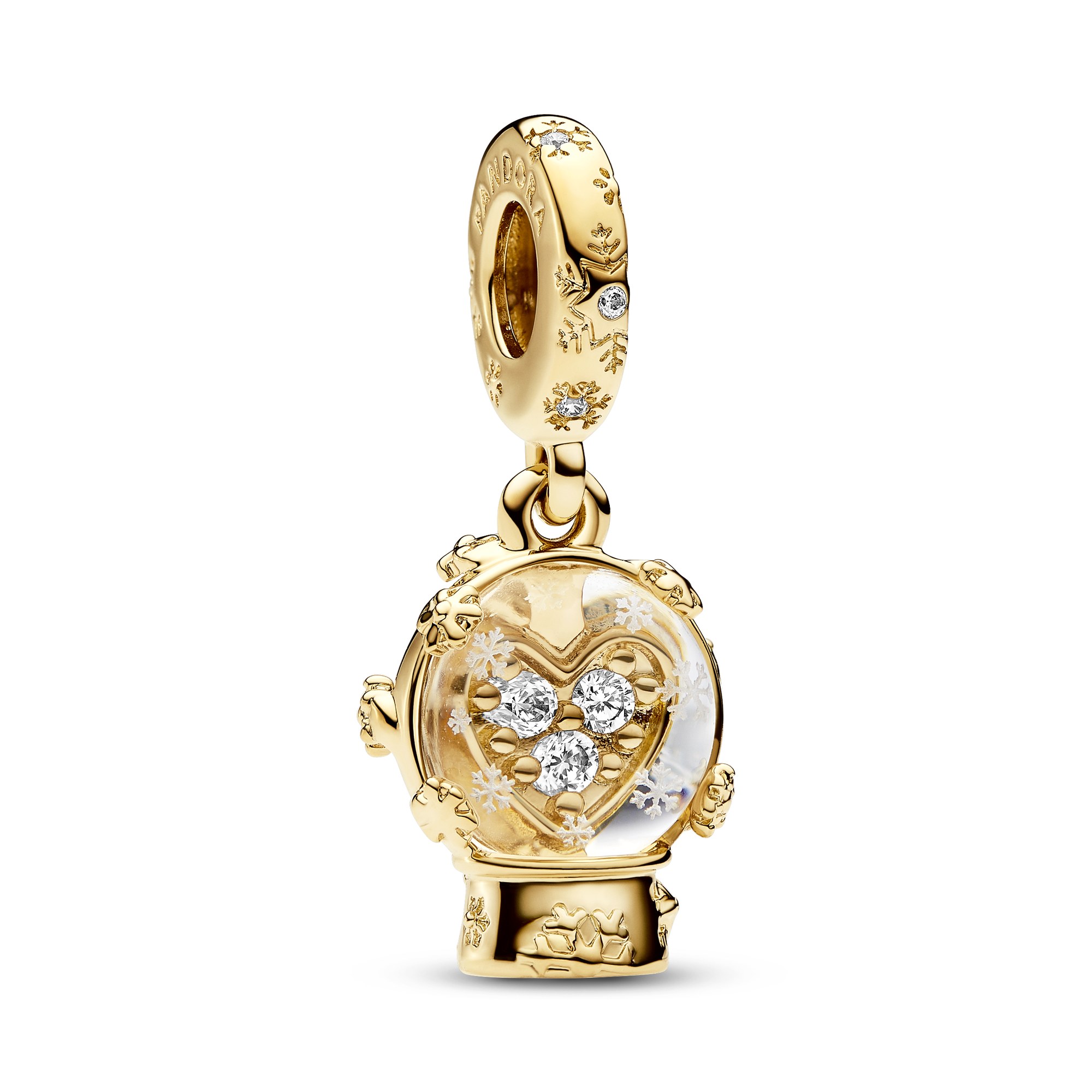 Pandora Herz Schneeflocke Schneekugel Charm-Anhänger - Gelbgold Vergoldung - Zirkonia
