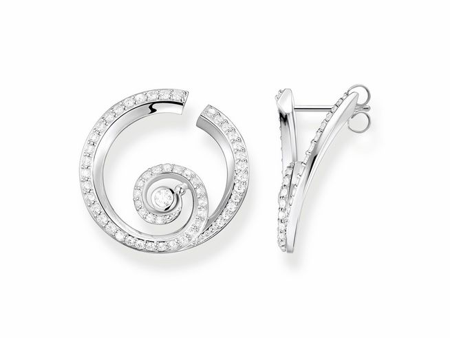 Ohrstecker aus Sterling Silber mit Zirkonia in spiralförmigem Design, elegant und modern, Hersteller: Thomas Sabo, Modell H2227-051-14, ideal für besondere Anlässe.