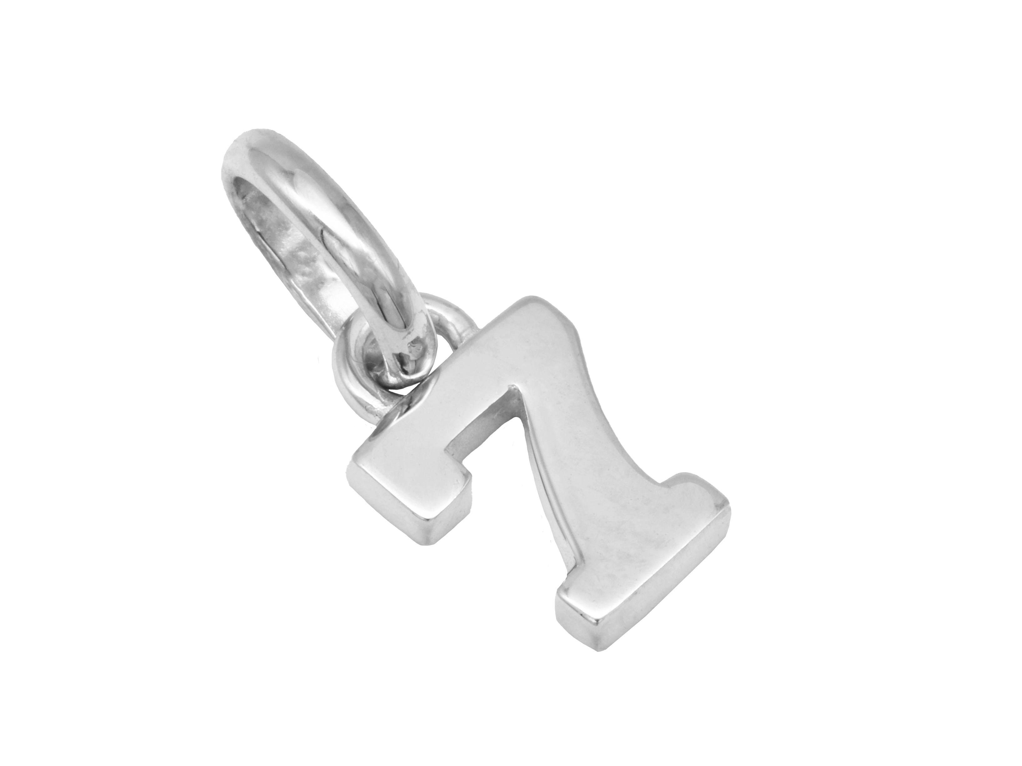 Silber Anhänger Zahl 7 aus rhodiniertem Sterling Silber, elegant poliert, ideal als Glückszahl, hergestellt von Juwelier Harnisch.