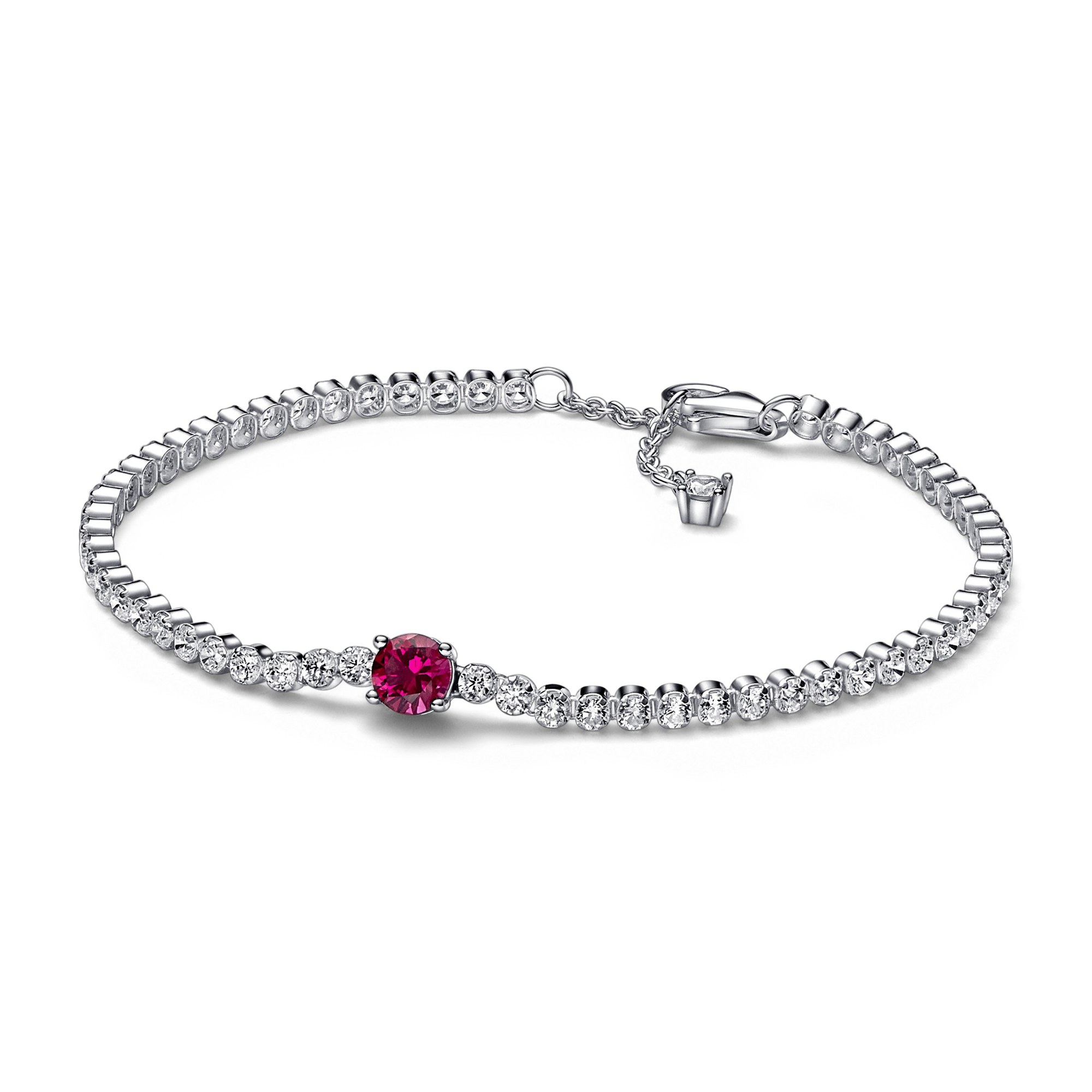 Pandora Armband - Rotes funkelndes Rundes Pavé Tennisarmband - Sterling Silber - Steinmix - Rot
