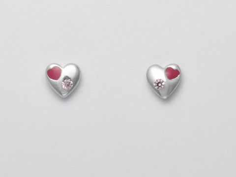 Silber Ohrringe in Herzform aus Sterling Silber, niedlich mit rotem Lack und Zirkonia, Hersteller Juwelier Harnisch. Ideal für jeden Anlass.