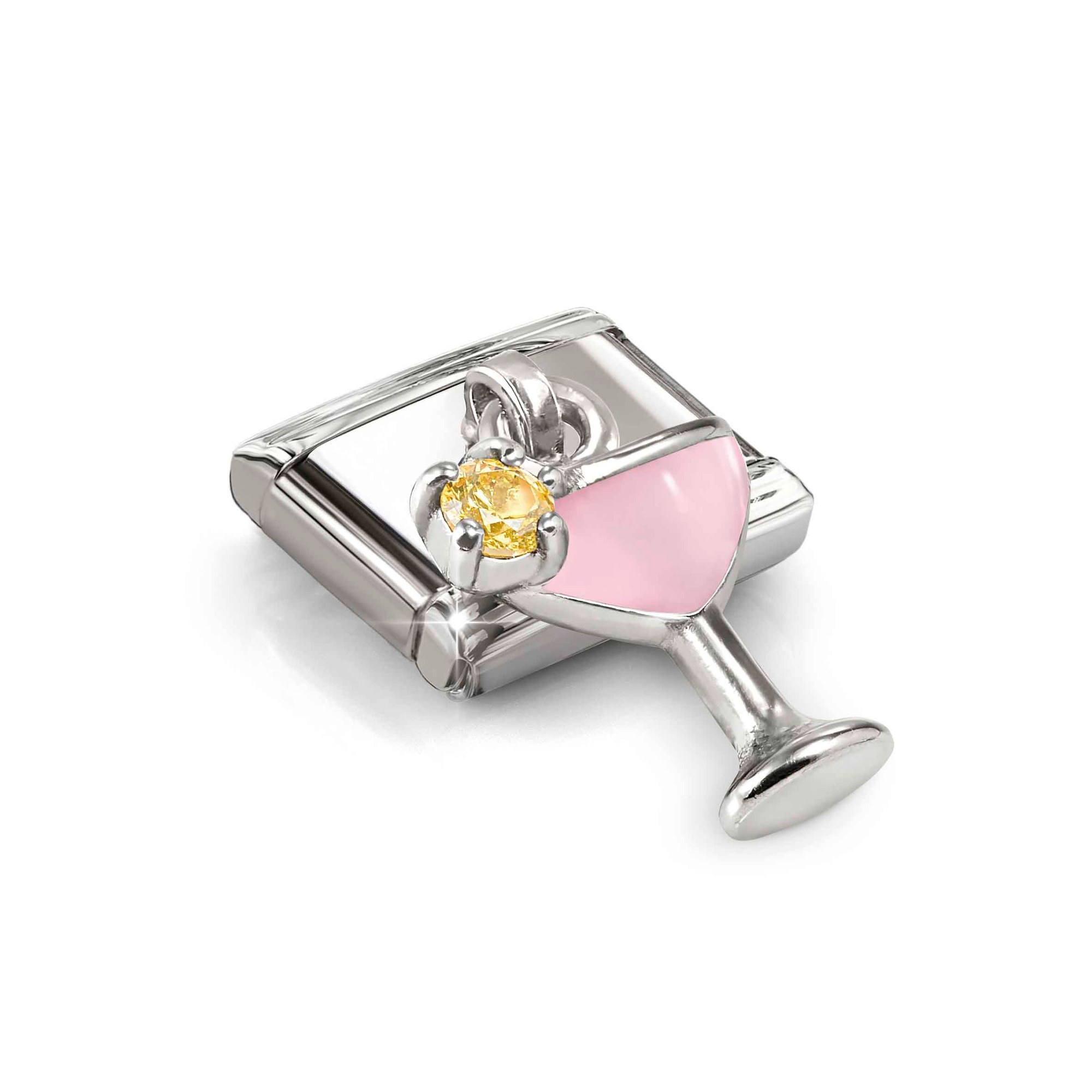 Nomination CLASSIC Charm-Anhänger aus Sterling Silber - Emaille & Zirkonia - Cocktail-Glas - Rosa-Gelb – Ansicht 3