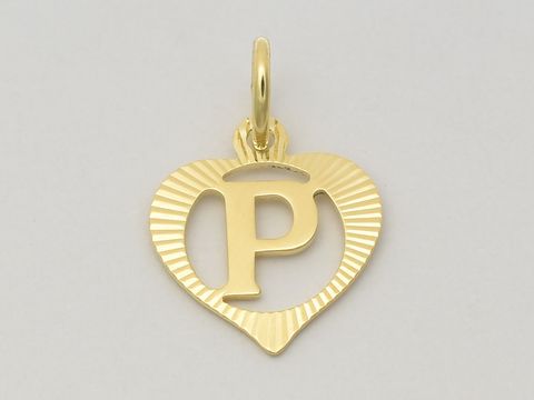 47429-0 Gold Anhänger in Herzform mit dem Buchstaben P, diamantiert, aus 333 Gold, Hersteller Juwelier Harnisch. Ideal als persönliches Schmuckstück oder Geschenk.